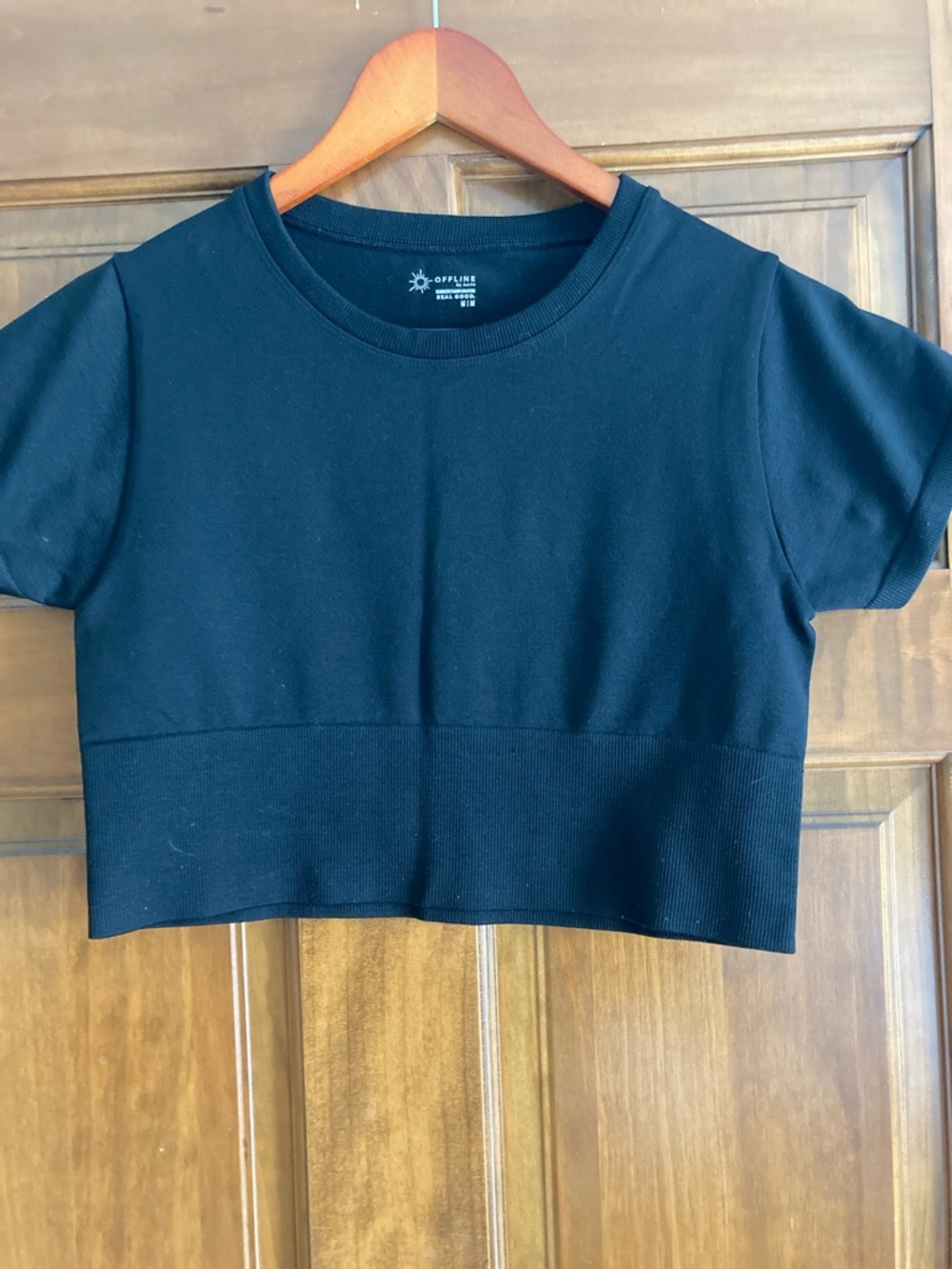 OFFLINE Essentials Black Short Sleeve Ribbed Crop Top
